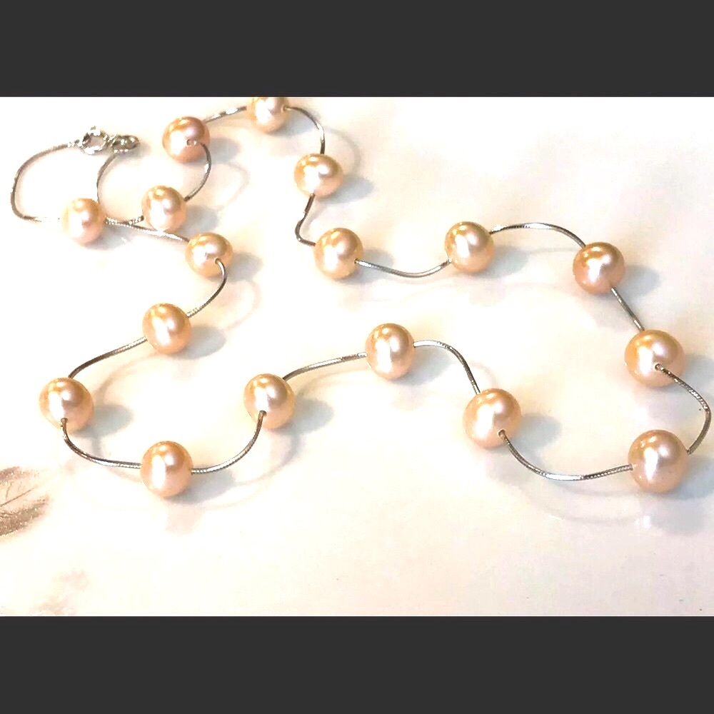 NEW Pearl Necklace Illusion Sterling 925 Italy